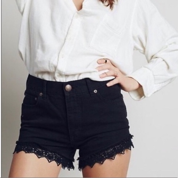 Free People Pants - Free People Black Denim Lace shorts